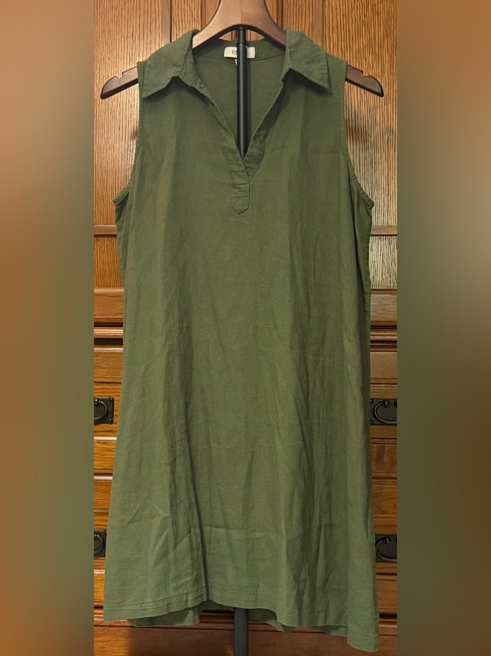 Per Se Linen Viscose Sleeveless V-Neck Midi Shift Shirt Dress Lagenlook Resort